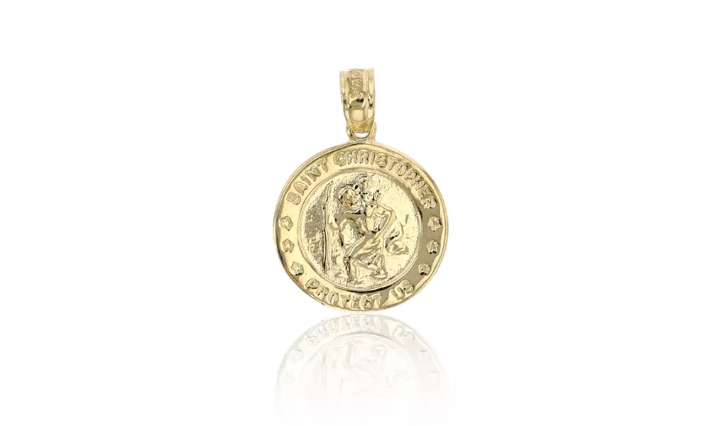 14K Yellow Gold Polished Saint Christopher Medal Charm Pendant - Primary Image