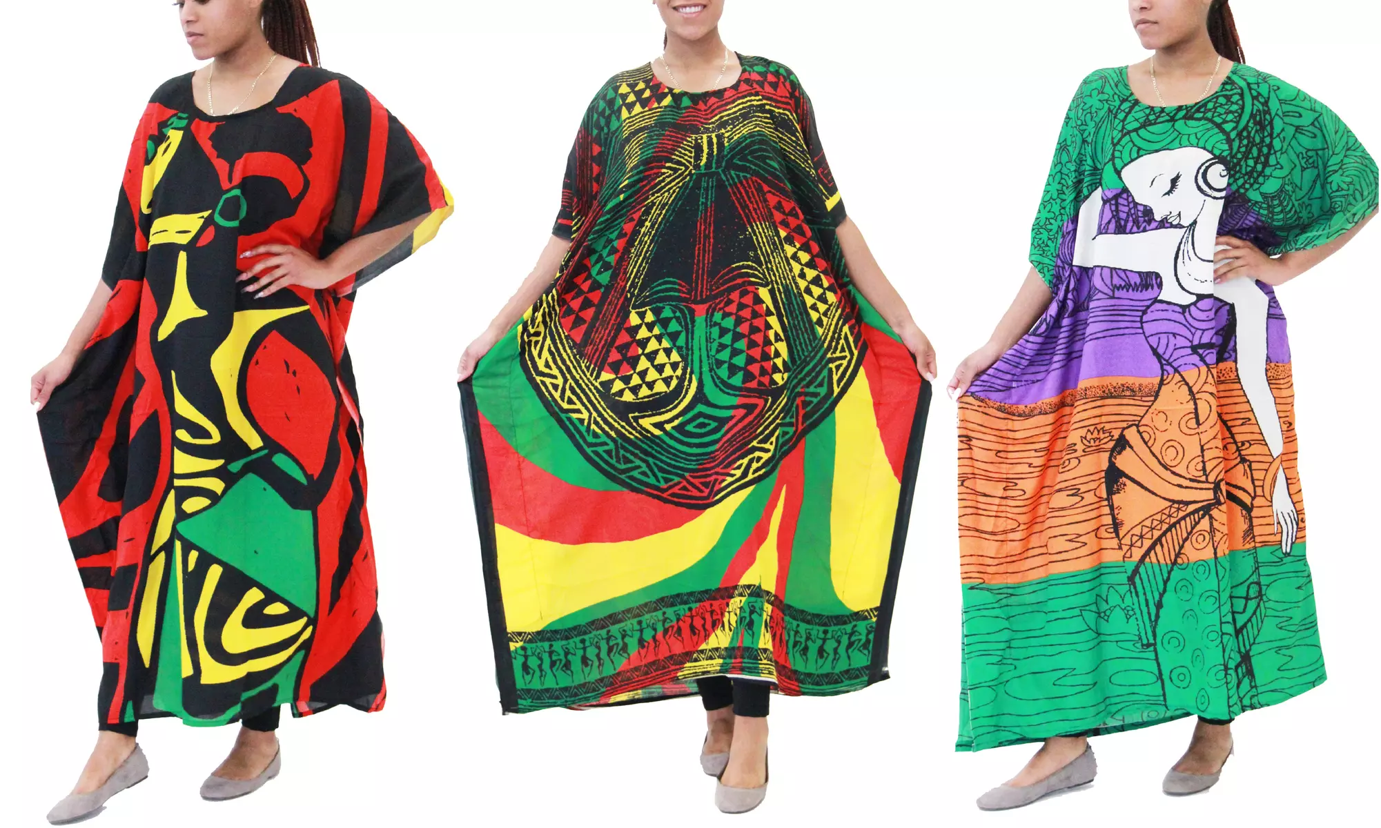 Women's Caftan Dresses Beautiful Prints Long Maxi Dress One Size Fits Most - Primary Image