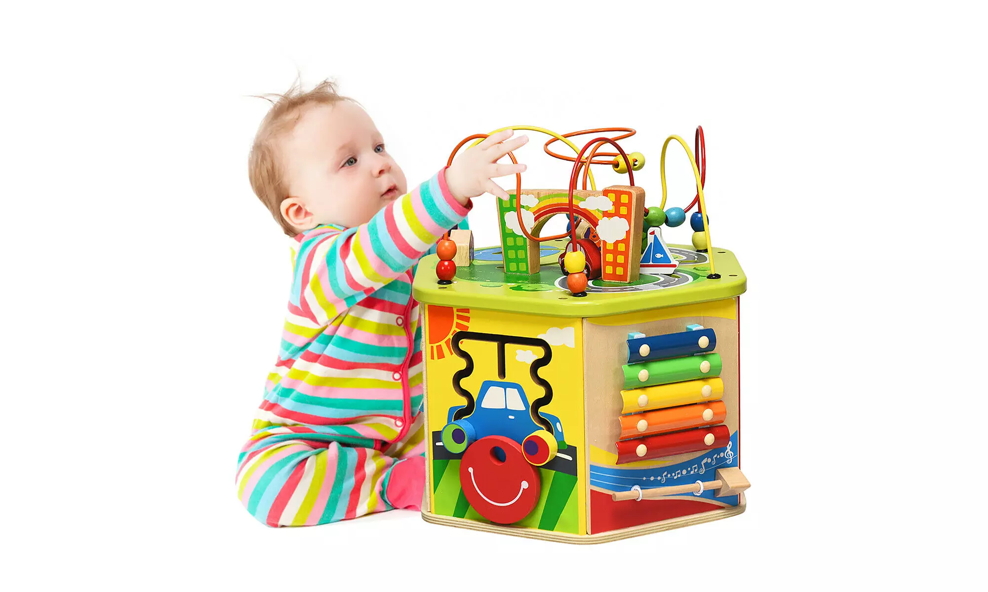 7-in-1 Wooden Activity Cube Toy Kids Educational Learning Bead Maze Shape Sorter - Primary Image