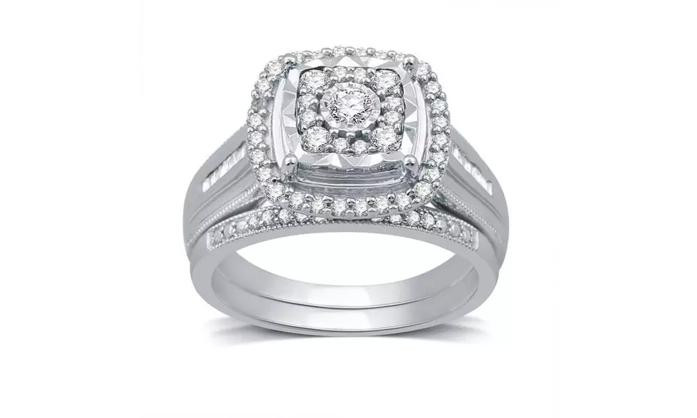 5/8 CTTW Diamond Engagement Bridal Set In Sterling Silver  - Primary Image