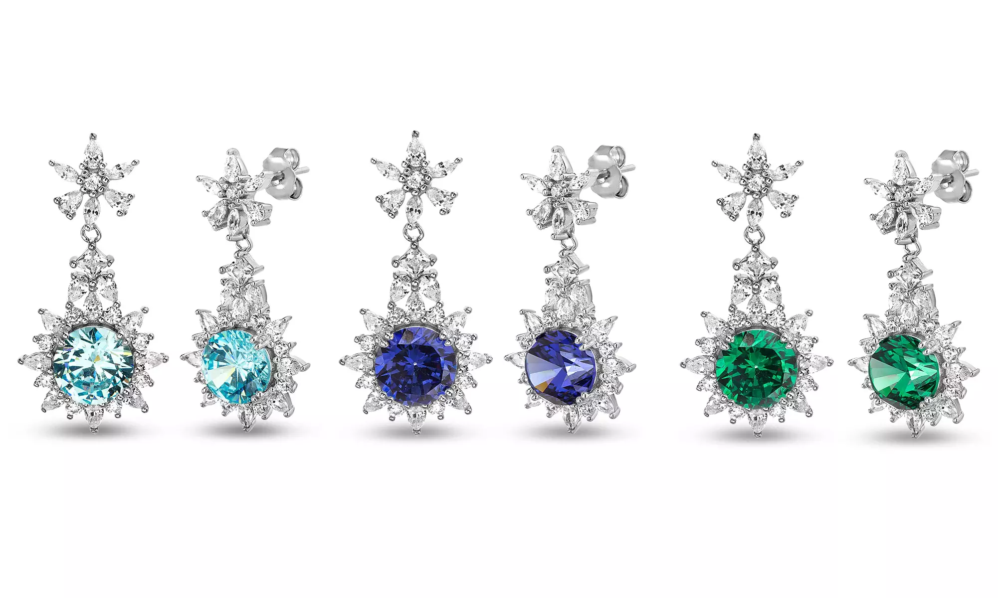 Nina & Grace Lab-Created Gemstone & CZ Drop Earrings In Sterling Silver  - Primary Image