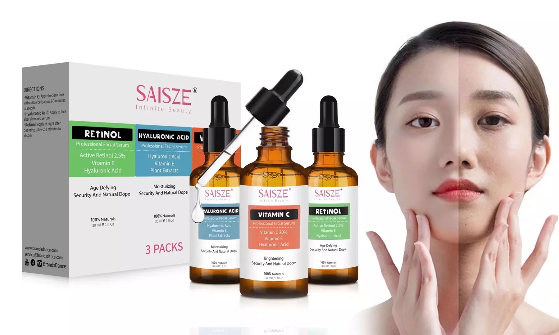 3 Pcs Facial Moisturizing Set Vitamin C Retinol Hyaluronic Acid Serum