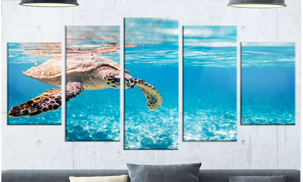 Large Hawksbill Sea Turtle - Multipanel Abstract 5 Panel Metal Wall Art Sets - Primary Image