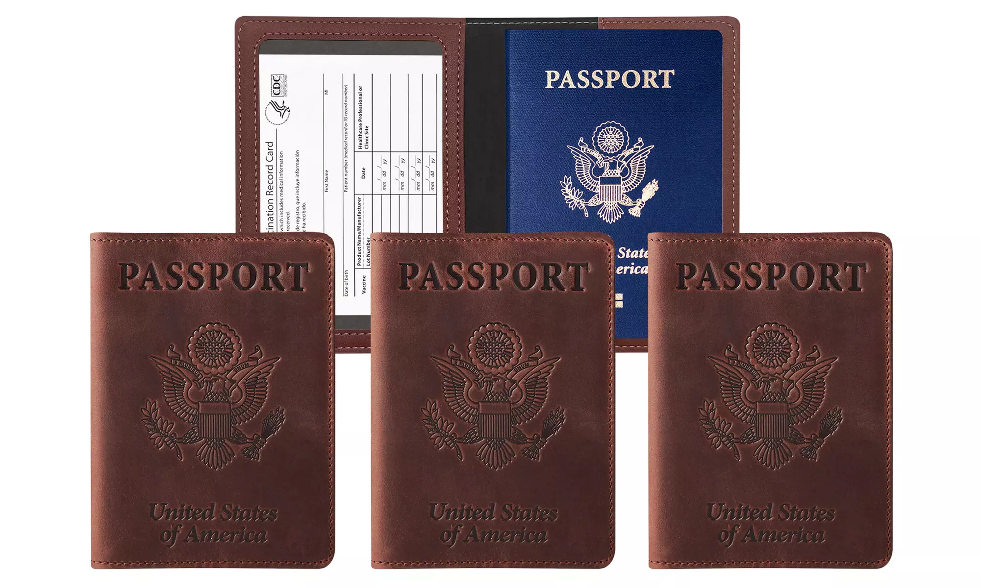3:Pack RFID Multi-function Passport Holder with CDC Vaccination Card Slot 