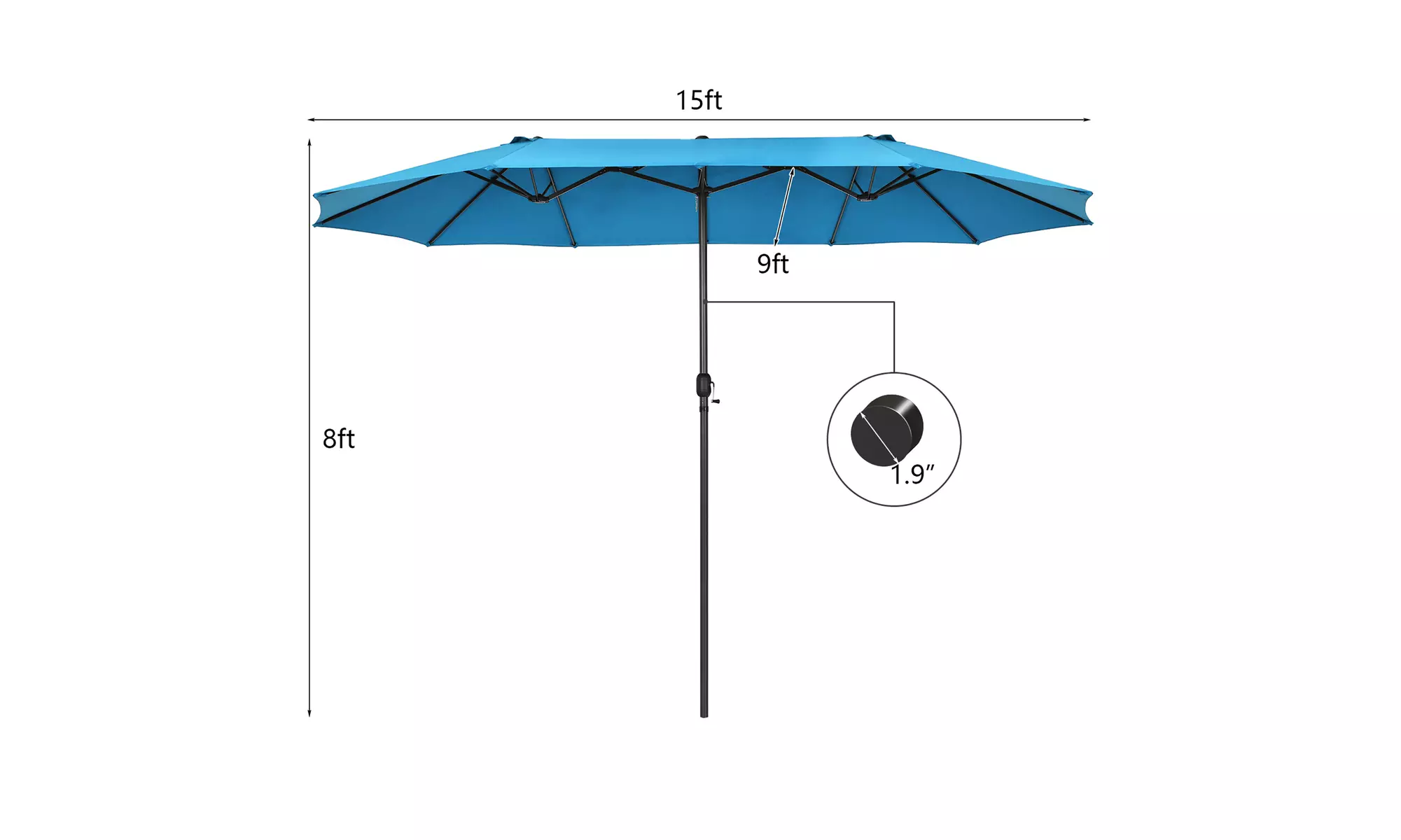 Costway 15FT Patio Double-Sided Umbrella Crank Outdoor Garden Market Sun Shade