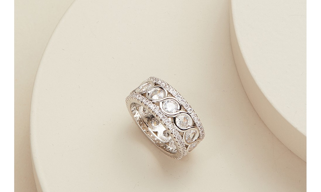 18K White Gold Crystal Eternity Band Made With Crystals From Swarovski