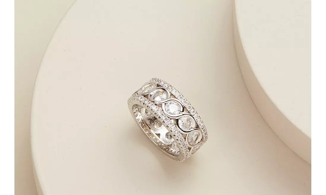 18K White Gold Crystal Eternity Band Made With Crystals From Swarovski - Primary Image