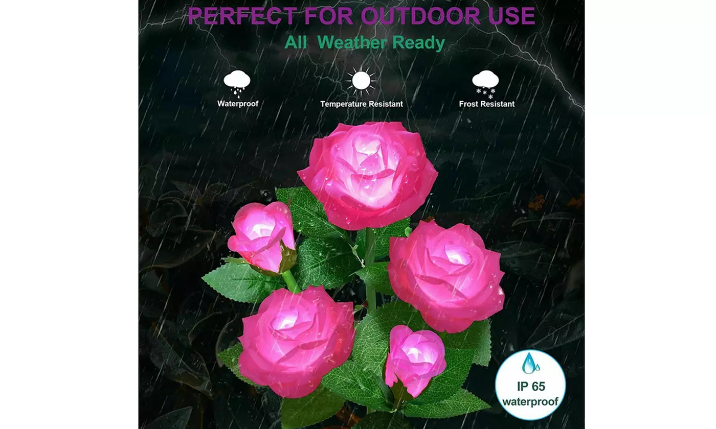 LED Solar 5 Rose Flowers Garden Stake Decor Lights 