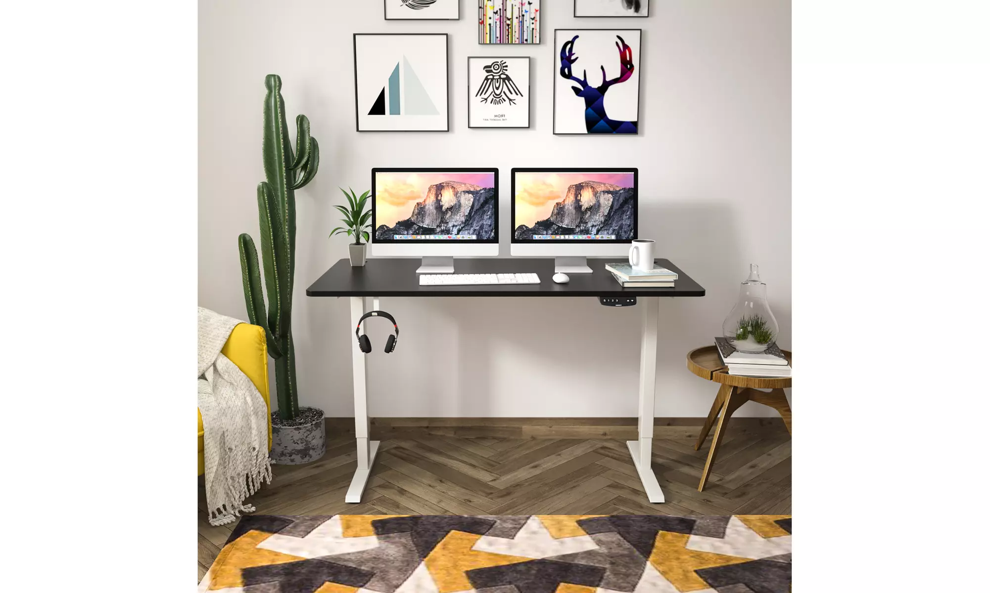 Costway 55'' x 28'' Electric Adjustable Standing up Desk Dual w/ Controller