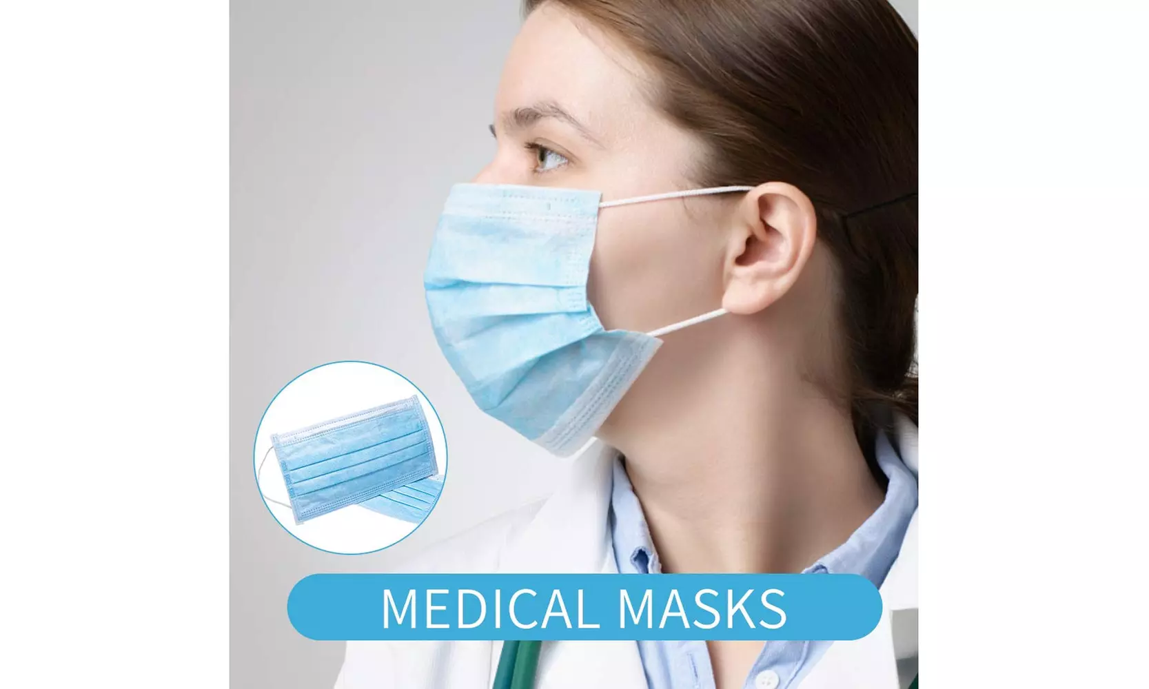 Disposable 3-Ply Face Mask Medical Anti-Dust Industrial Blue-White - Primary Image
