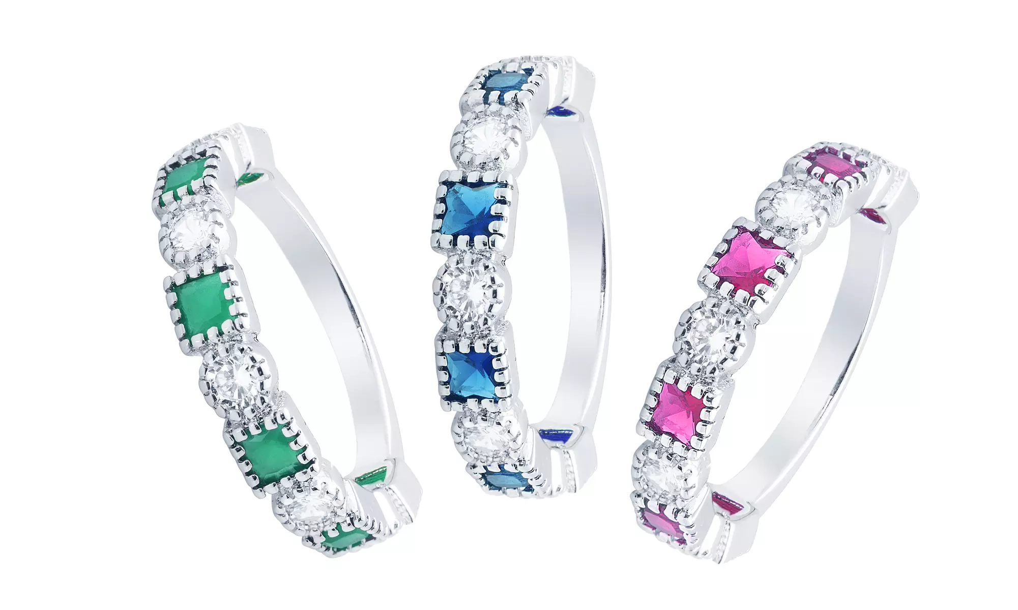 Princess Bezel Stacking Eternity Rings Made With Cubic Zirconia Stones - Primary Image