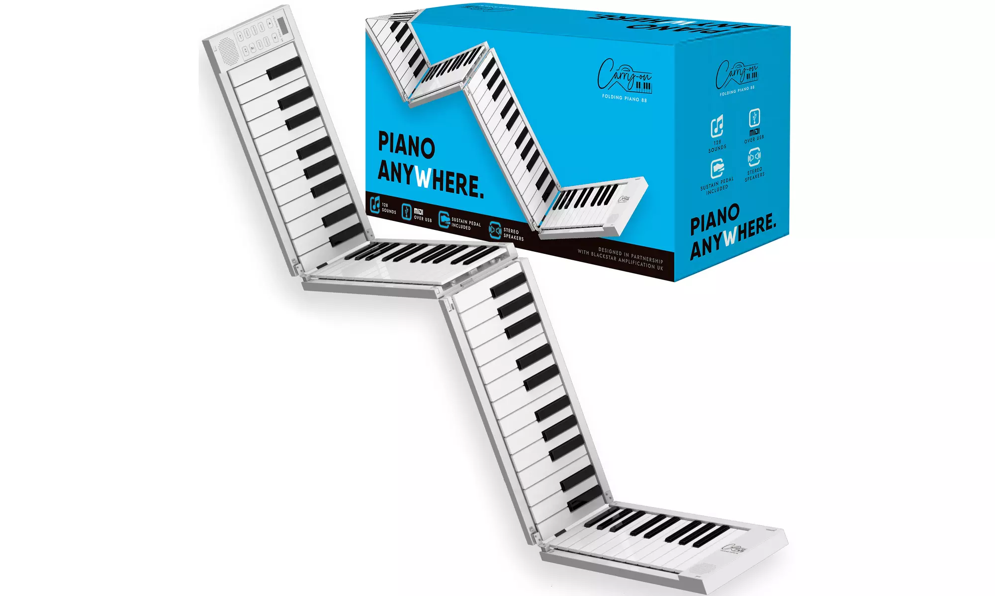 Carry-On Folding Piano - Portable Digital 88 Key Piano Keyboard (White) - Primary Image