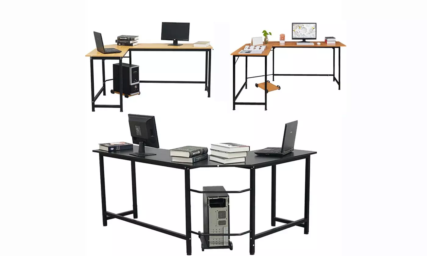 Corner L-Shape Office Computer Desk Workstation PC Table Beige/Black - Primary Image