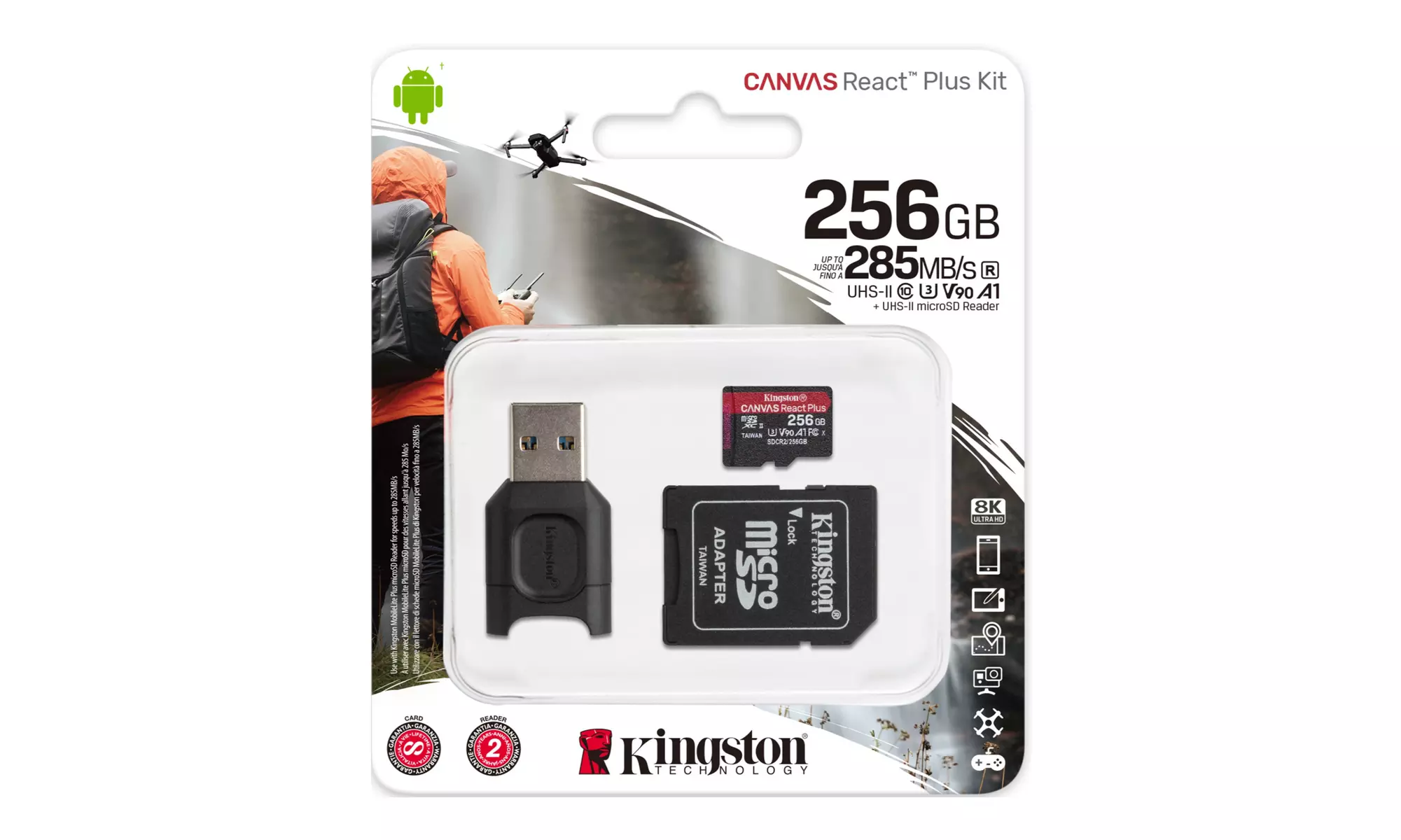 Kingston 256GB Canvas React Plus microSDXC Memory Card with Adapter and Reader - Second Medium