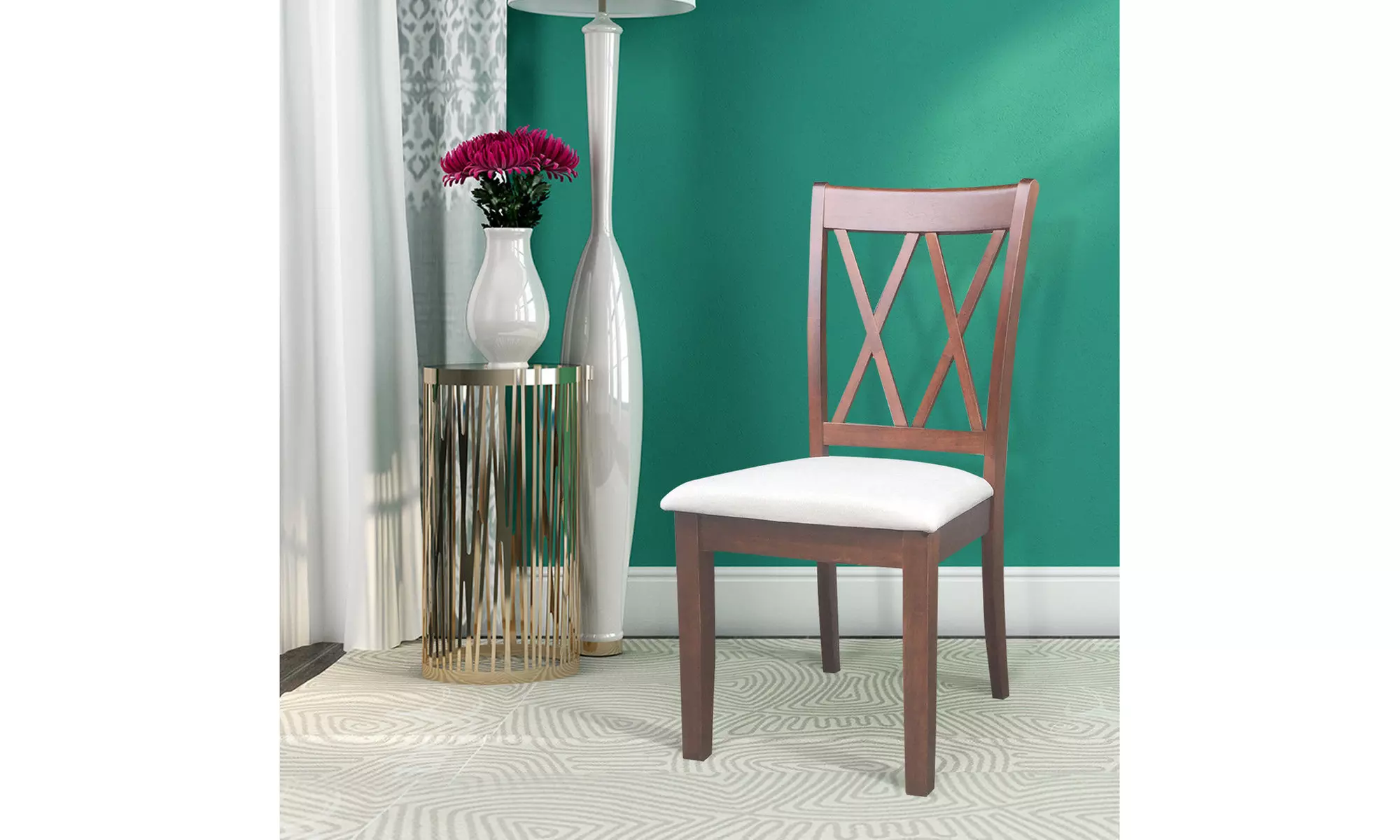 Set of 2 Dining Side Chairs Fabric Upholstered Seat Armless High Back Furniture