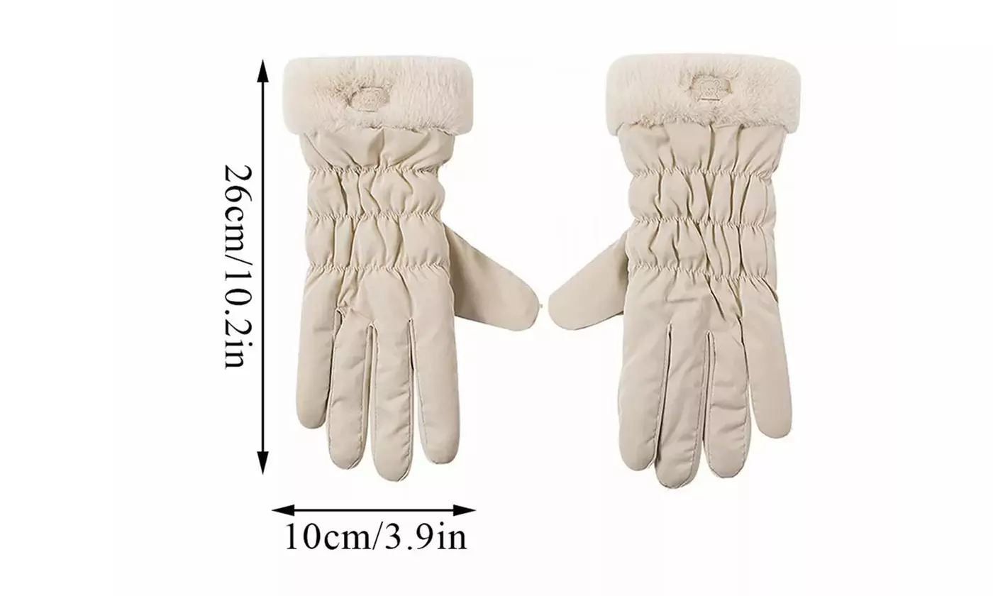 Women's Faux Fur Cuff Fleece Lined Touchscreen Water Resistant Gloves