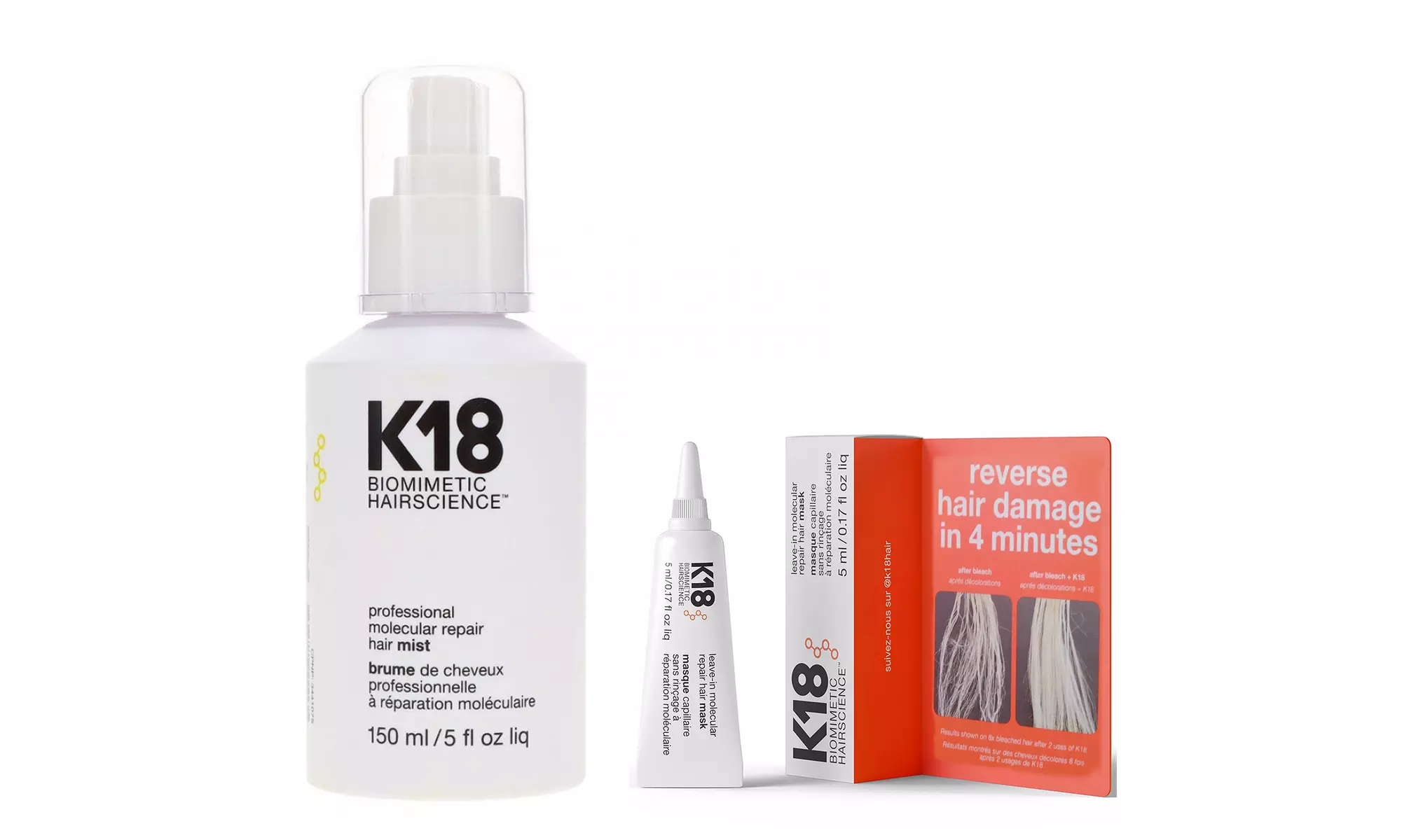 K18 Biomimetic Pro Repair Mist 5oz & Leave-In Molecular Repair Hair Mask 0.17 oz - Primary Image