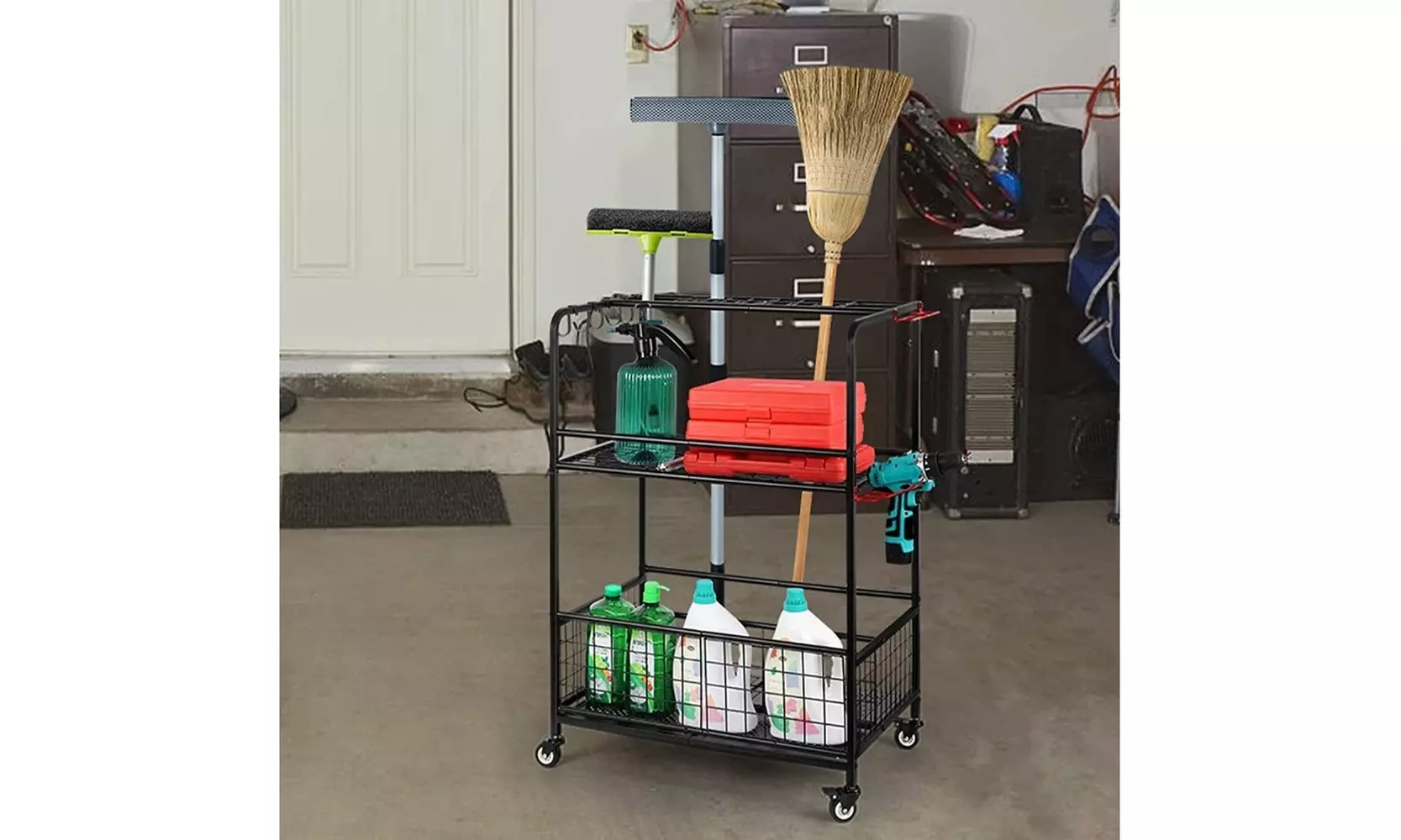 Garden Tool Organizer Rack with Wheels Garage Tool Holder Storage Stand Hanger - Second Medium