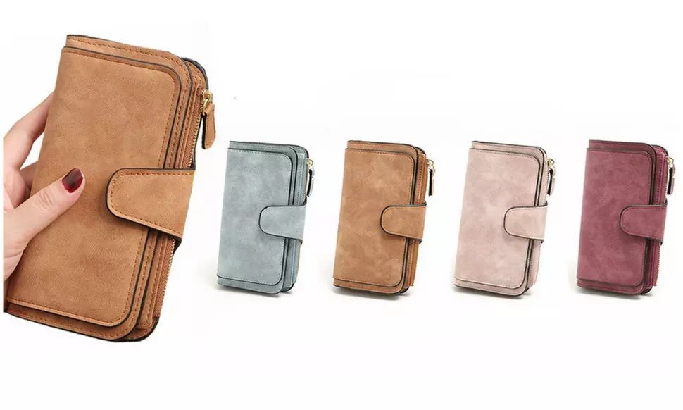 Womens Faux Leather Wallets RFID Blocking Trifold Ladies with Card Slots - Primary Image