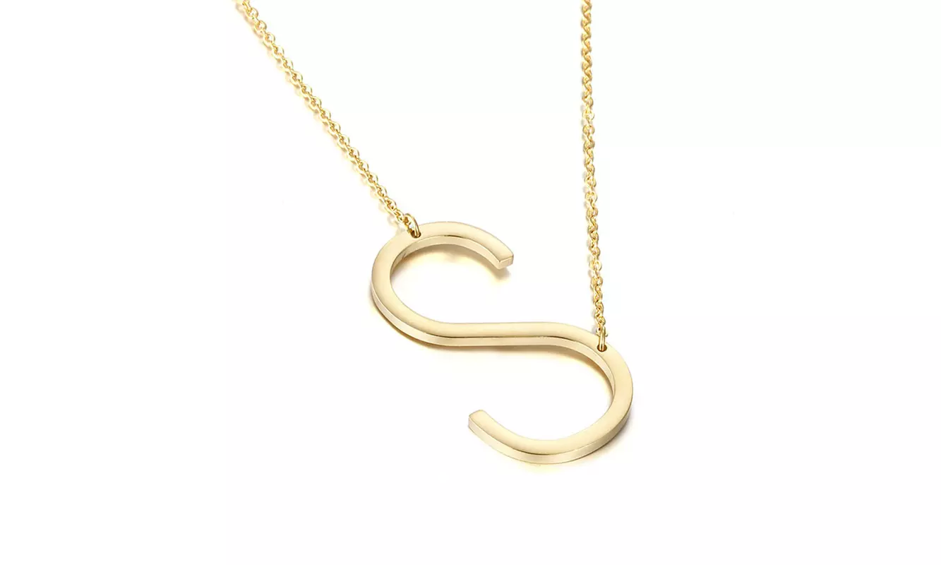 LESIES Big Letter Necklace Stainless Steel Initial Pendant