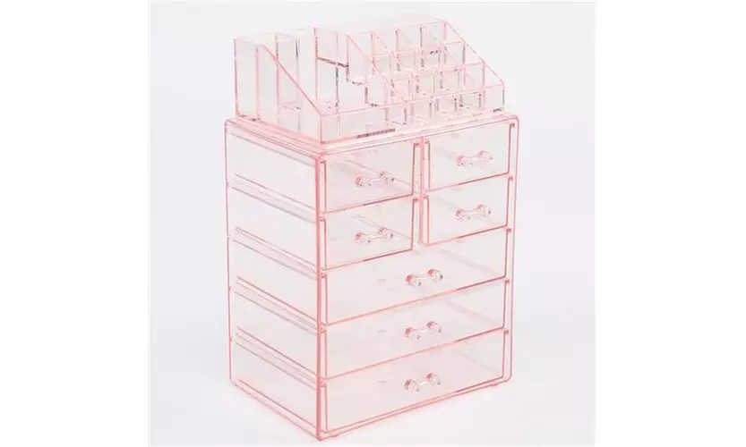 7 Drawers Pink Acrylic Organizer Cosmetic Jewelry Storage Cabinet Brown - Primary Image