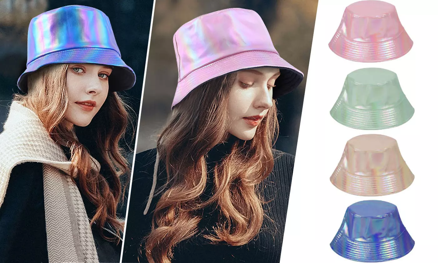 Metallic Faux Leather Bucket Hat  - Primary Image