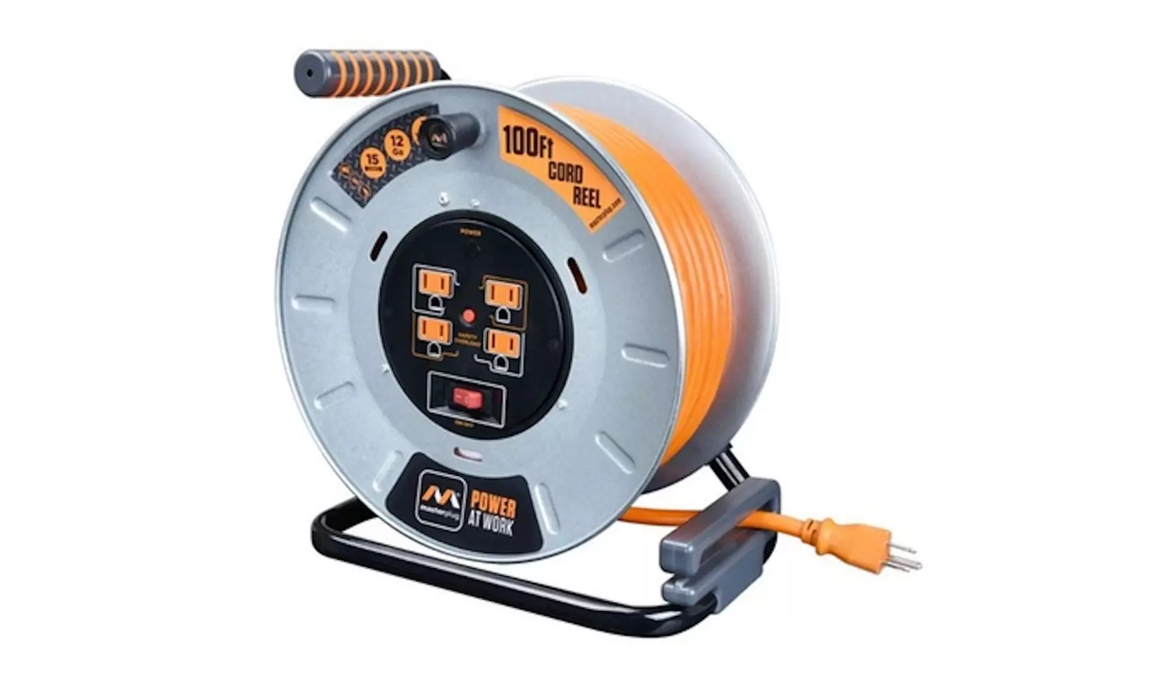 Masterplug Heavy Duty Metal 12 Gauge Extension Cord Reels w/ Integrated Outlets - Second Medium
