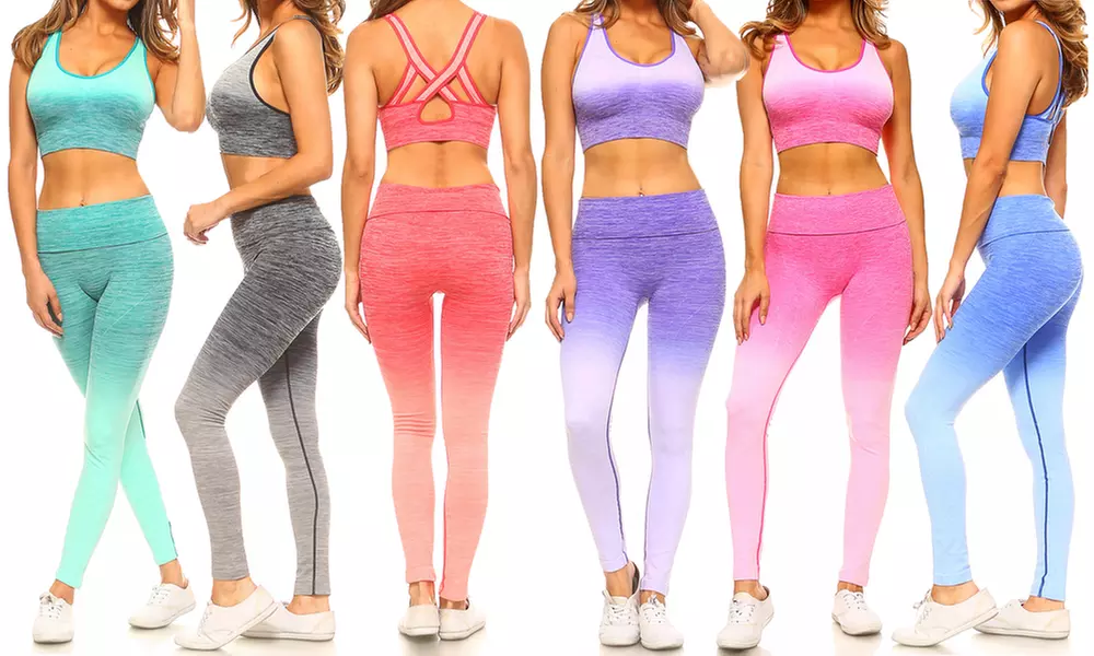 Style Clad Women's Active Space-Dye Ombre Sports Bra and Leggings Set (2-Piece) - Primary Image