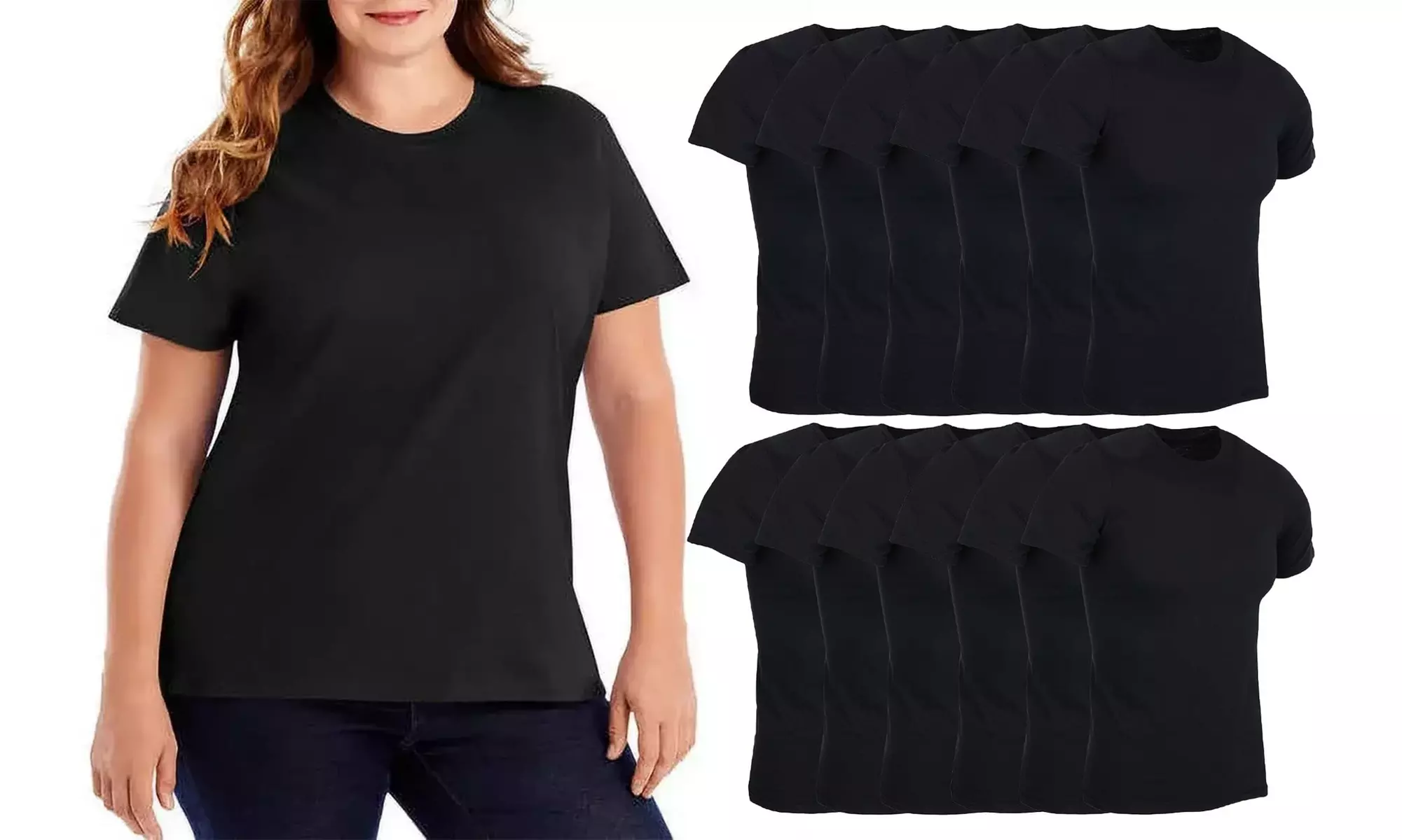 12 Pack of Womens T-Shirts in Bulk, Cotton Crew Neck Scoop Short Sleeve Tees - Primary Image