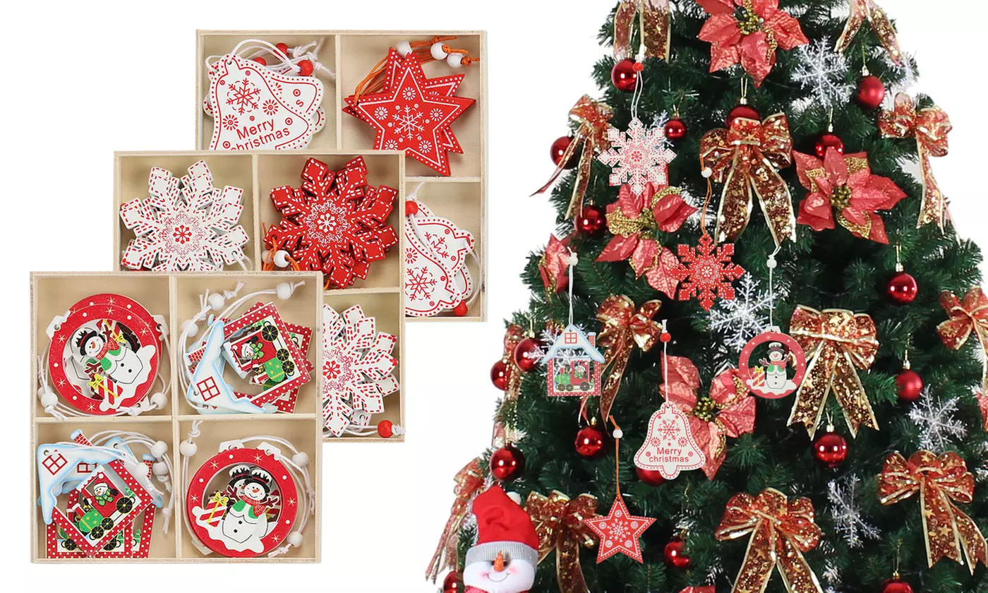 12Pcs/Set Wooden Christmas Tree Hanging Decoration Ornaments Kit