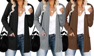 Women's Open Front Textured Cable Knit Cardigans with Pockets S-2XL