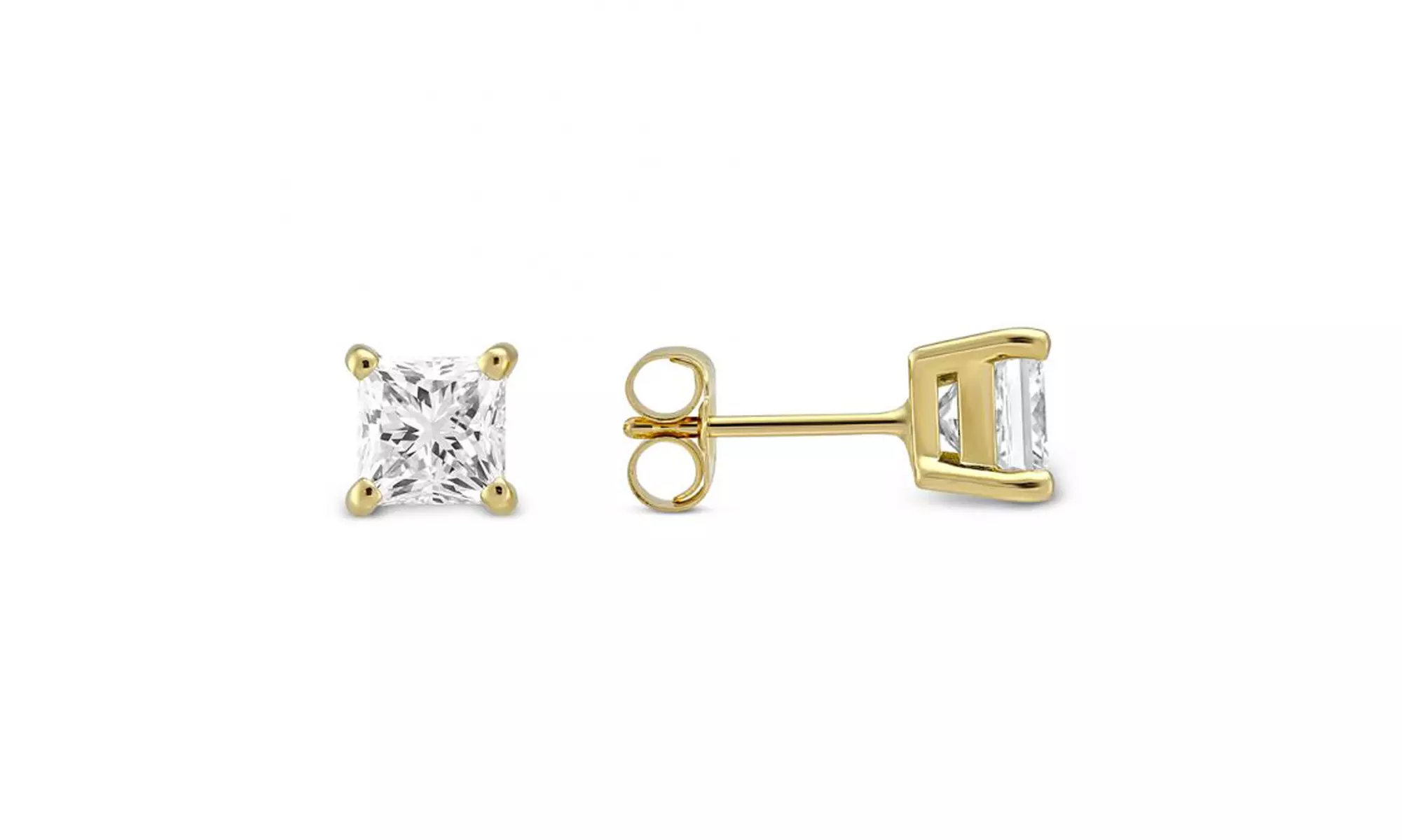 Paris Jewelry 14k Gold Princess Cut Created Diamond Stud Earrings Men & Women