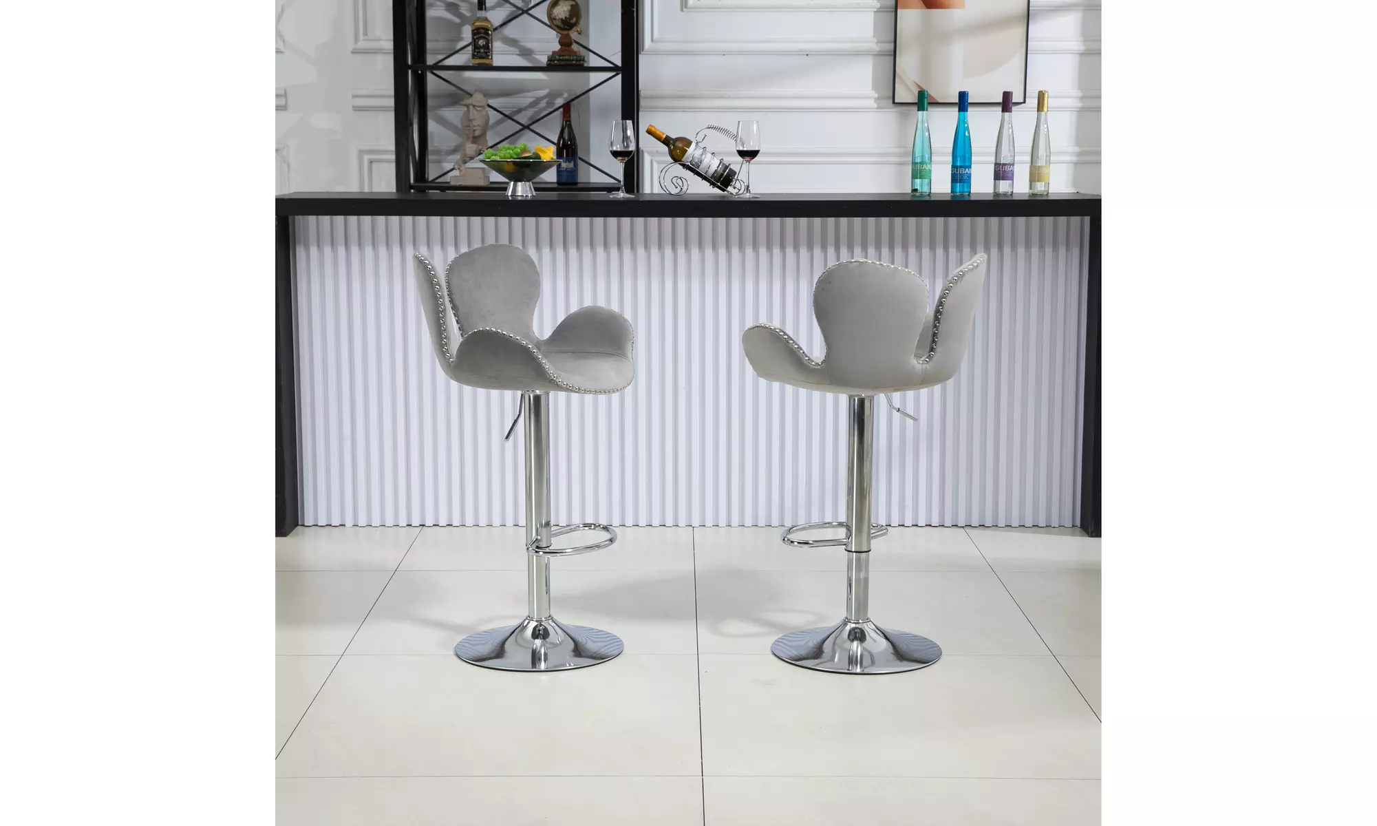 Set of 2  Swivel Bar Stools Adjustable Counter Height Chairs with Footrest - Primary Image