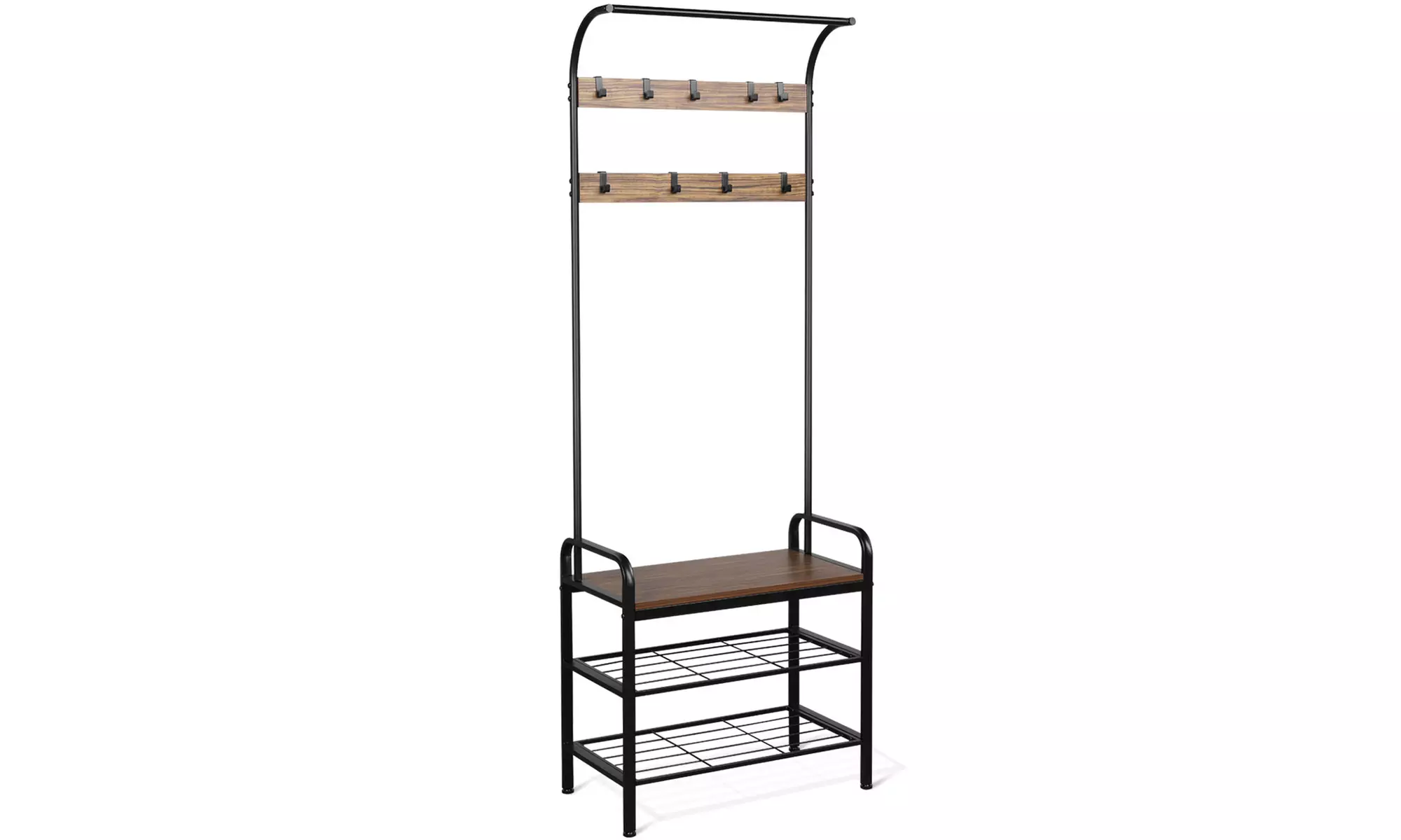 Costway Industrial Coat Rack Shoe Bench Hall Tree Entryway Storage Shelf  - Primary Image