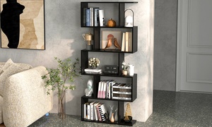 Costway 5-Tier Bookshelf Geometric S-Shaped Bookcase Room Divider Storage