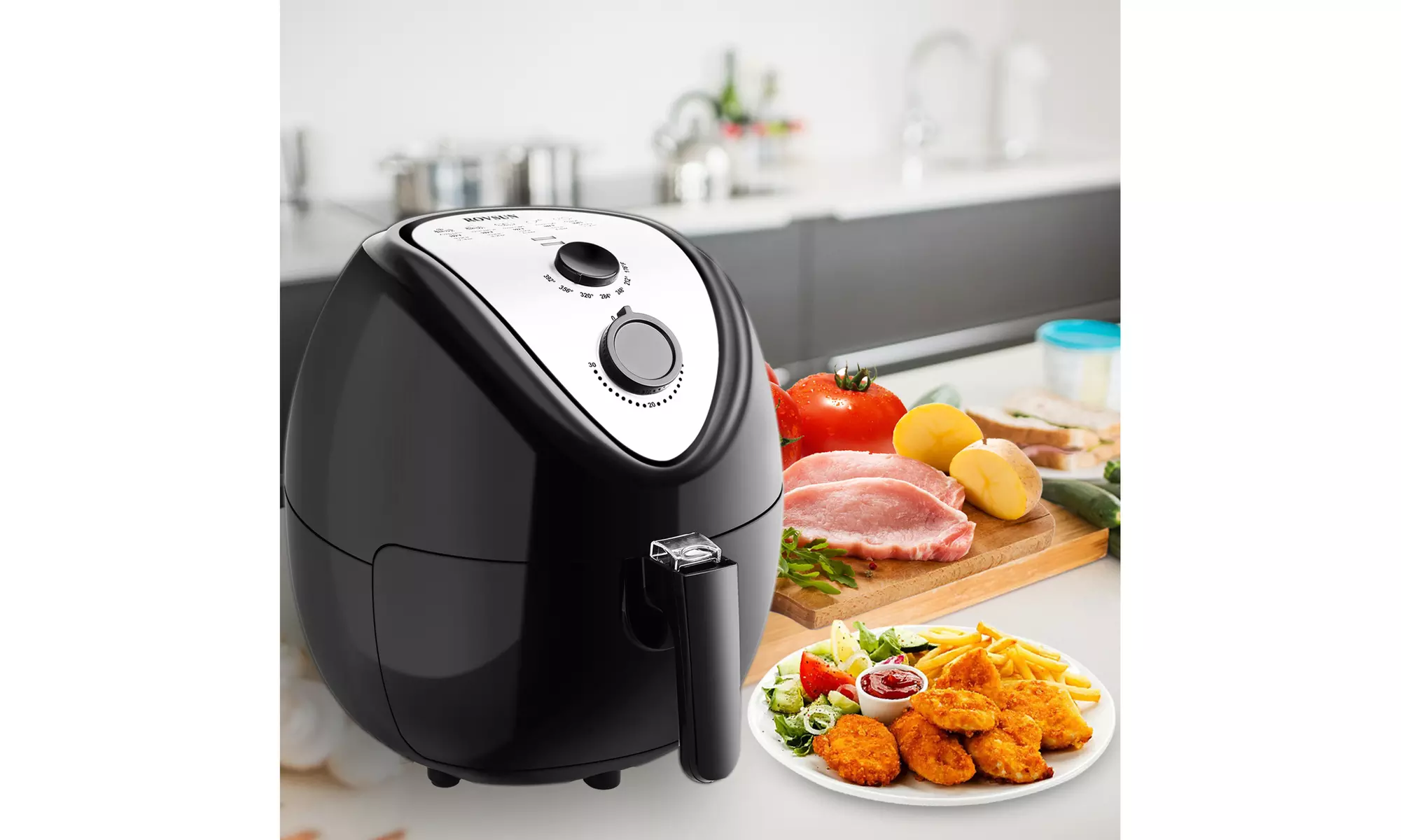 ROVSUN 120V 1800W 5.3 L Air Fryer Mechanical Model Black with Food Clip - Primary Image