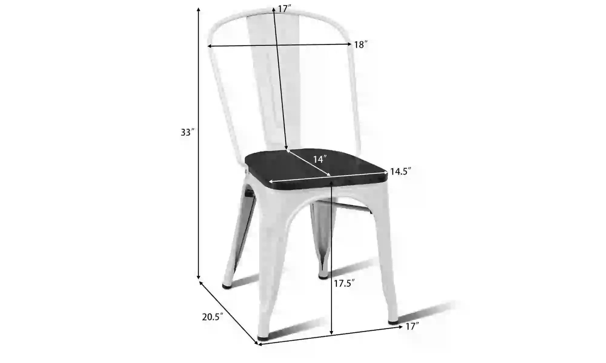 Costway Set of 4 Tolix Style Metal Dining Side Chair Wood Seat Stackable
