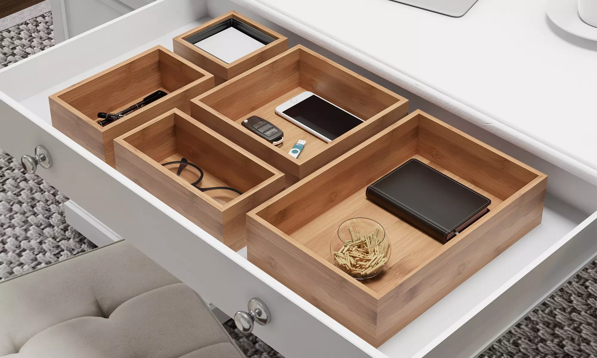 Lavish Home 5 Compartment Bamboo Drawer Organizer