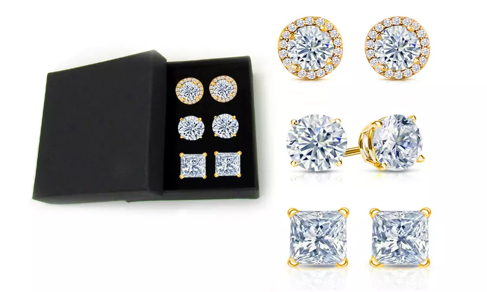 7.00 CTTW 3 Pairs Earrings Set in Gift Box W Crystals From Swarovski
