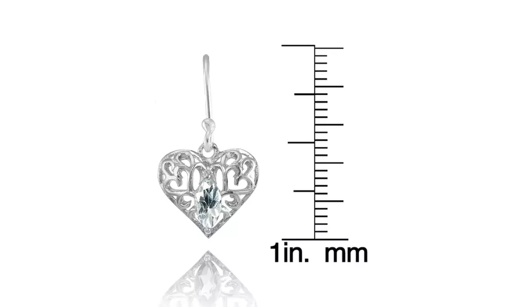 Aquamarine 6x3mm Marquise Heart Filigree Dangle Drop Earrings in Sterling Silver - Second Medium