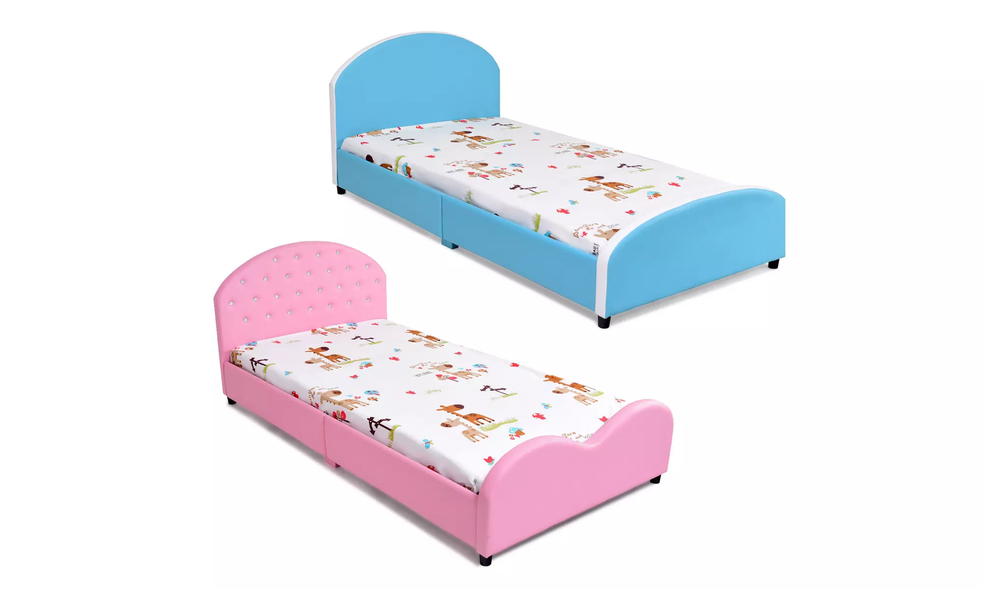 Costway Kids PU Upholstered Platform Wooden Princess Bed Frame Bedroom