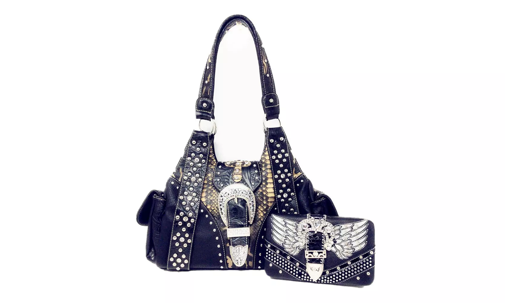Western Rhinestone Cross Concealed Carry Buckle Handbag Purse / Matching Wallet - Primary Image