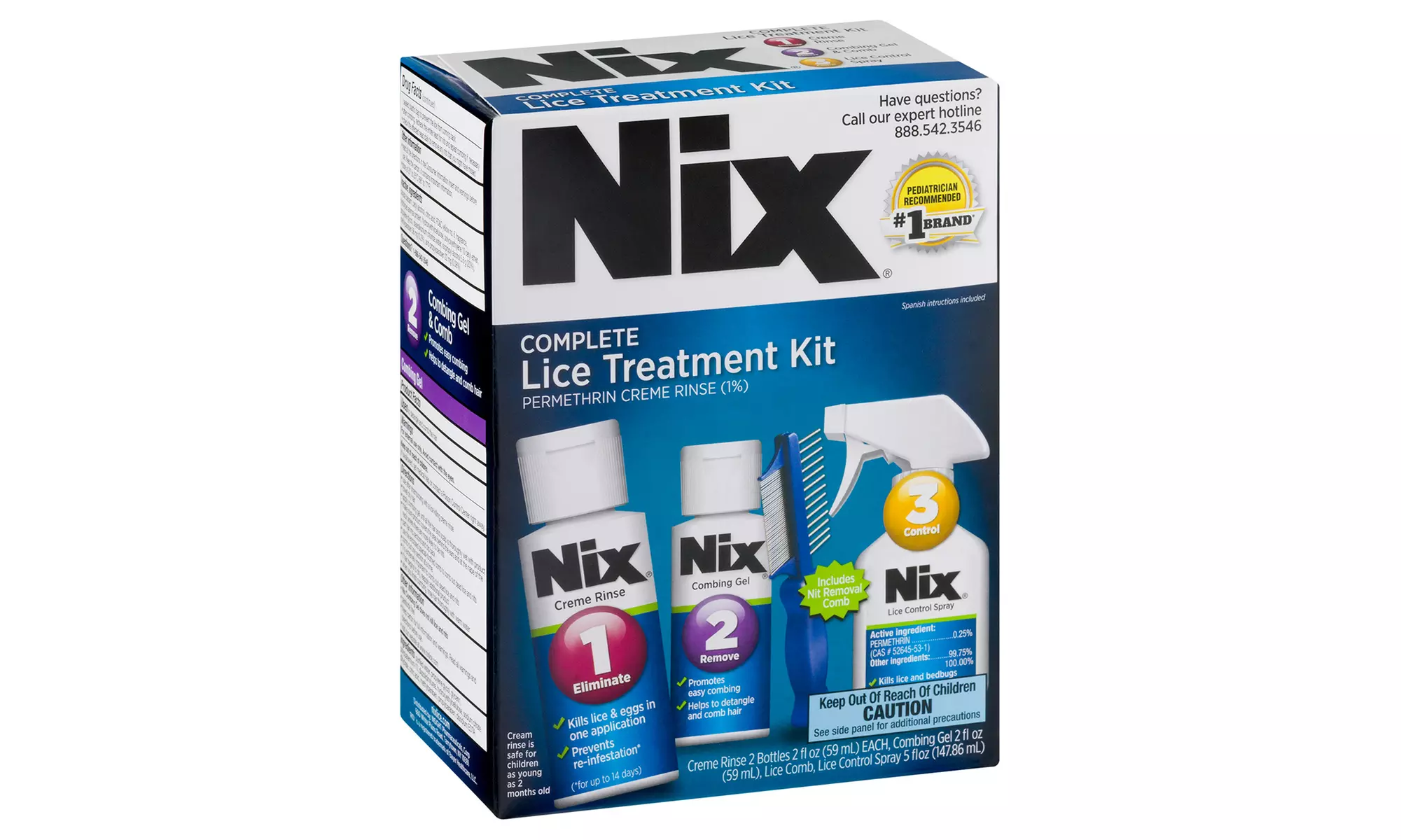 Nix Complete Lice Treatment Kit - (2) Creme Rinse, Combing Gel, Comb, Spray - Second Medium