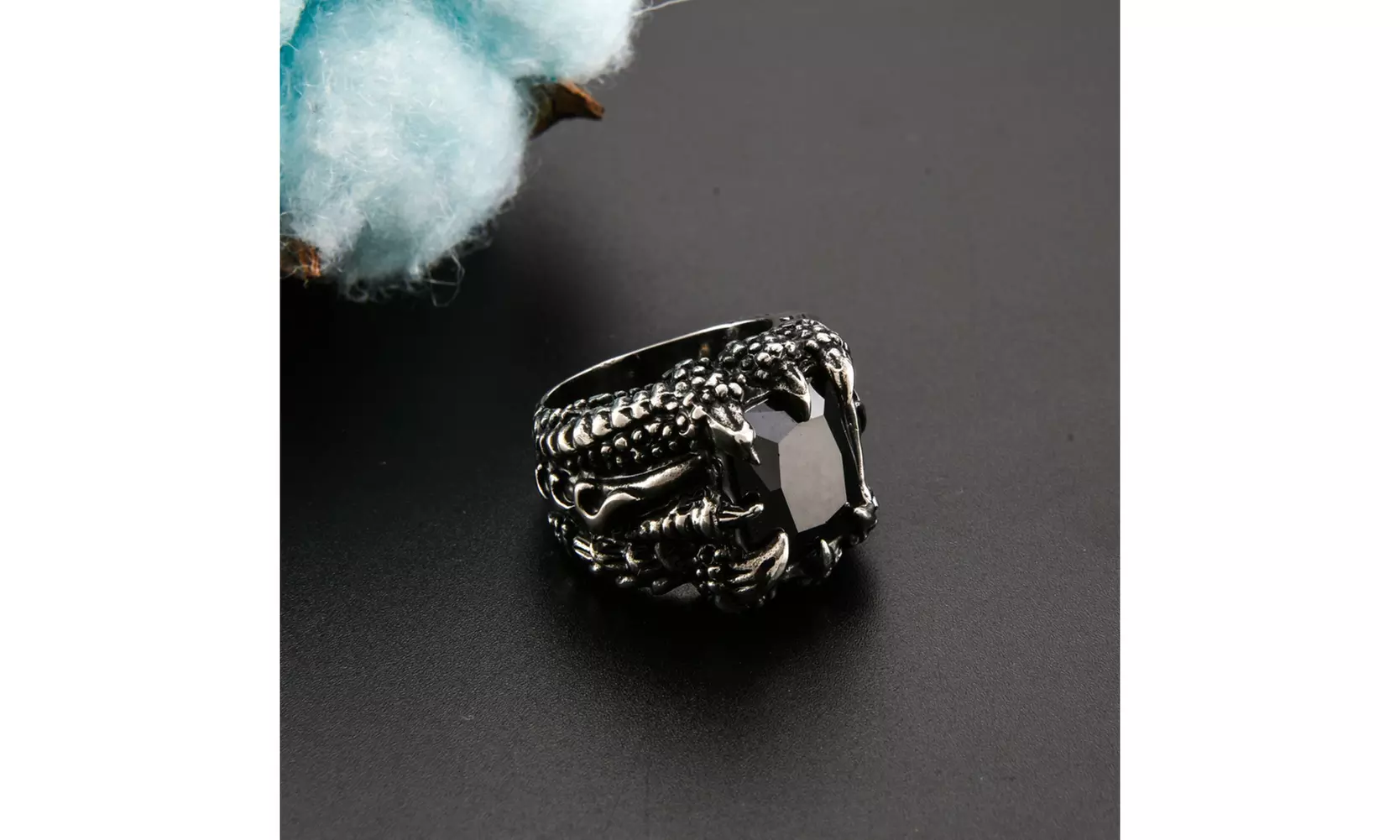 US 2 Pack Mens Stainless Steel Biker Black Onyx Dragon Claw Ring For Men