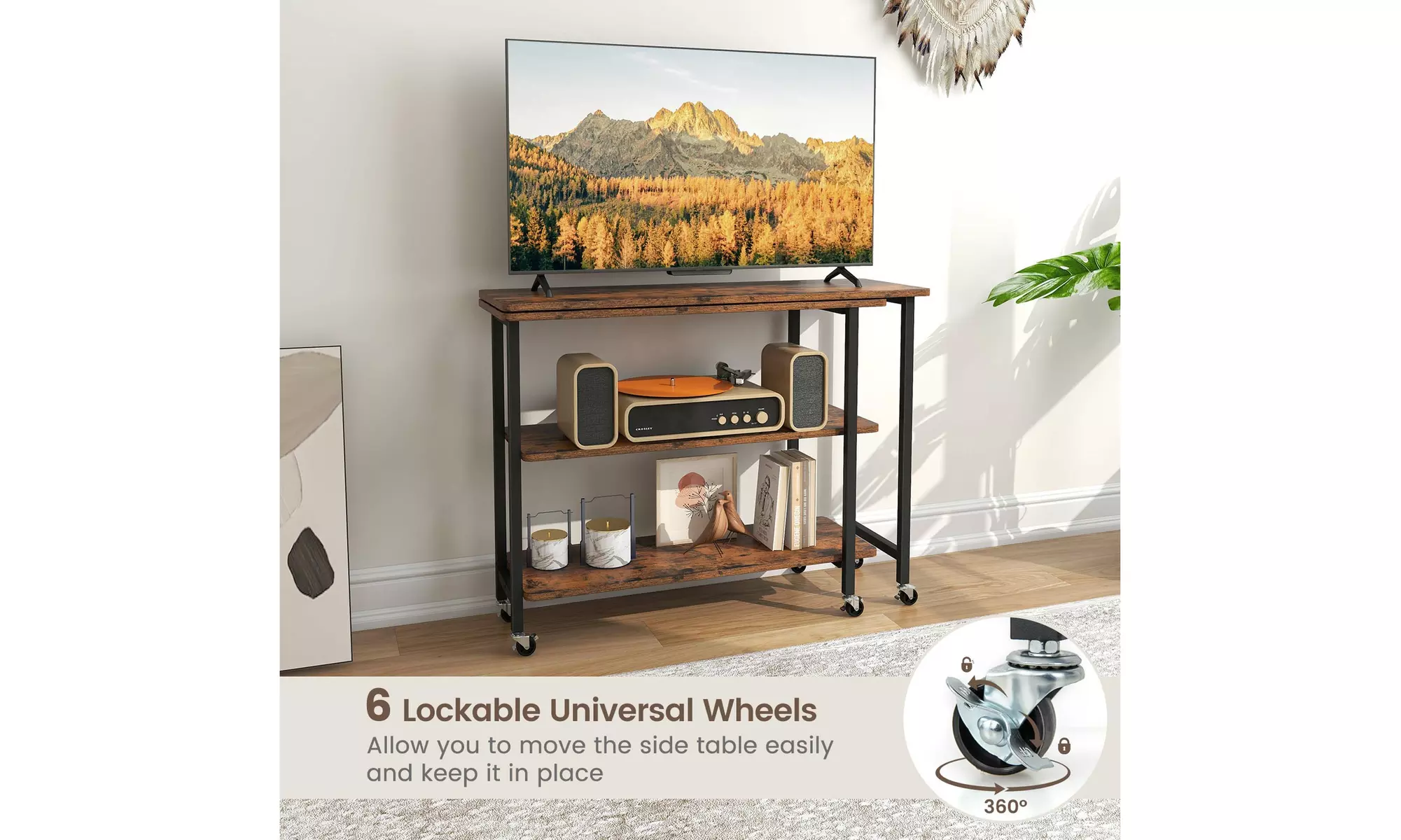 Costway 360-degree Rotating L-Shaped Sofa Side Table with Shelf