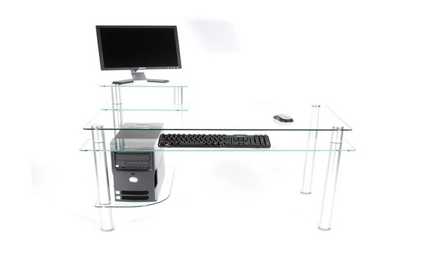 glass and aluminum computer desk