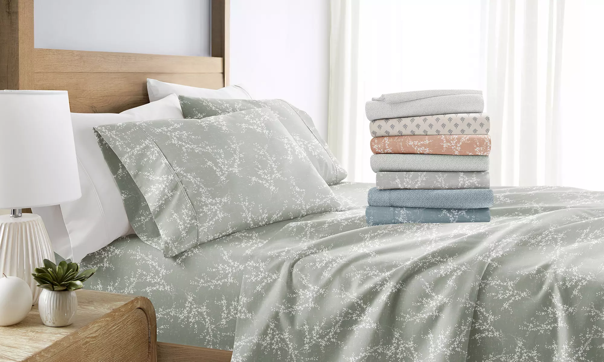 Simply Soft 4 Piece Sheet Set Patterned Microfiber Bedding in Delicate Patterns