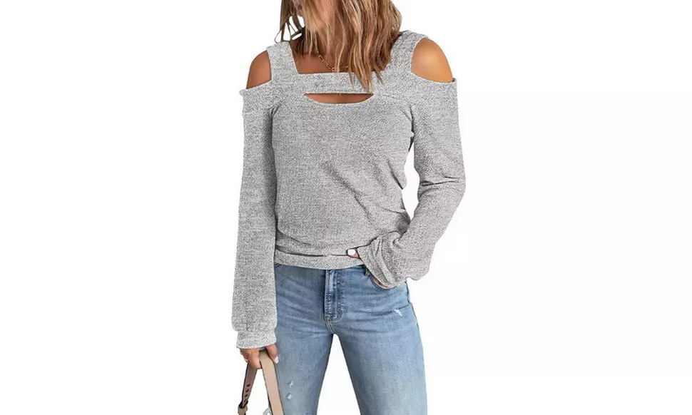 Womens Cold Shoulder Long Sleeve Hallow Out Pullover T-Shirt Tops Blouse Tunic