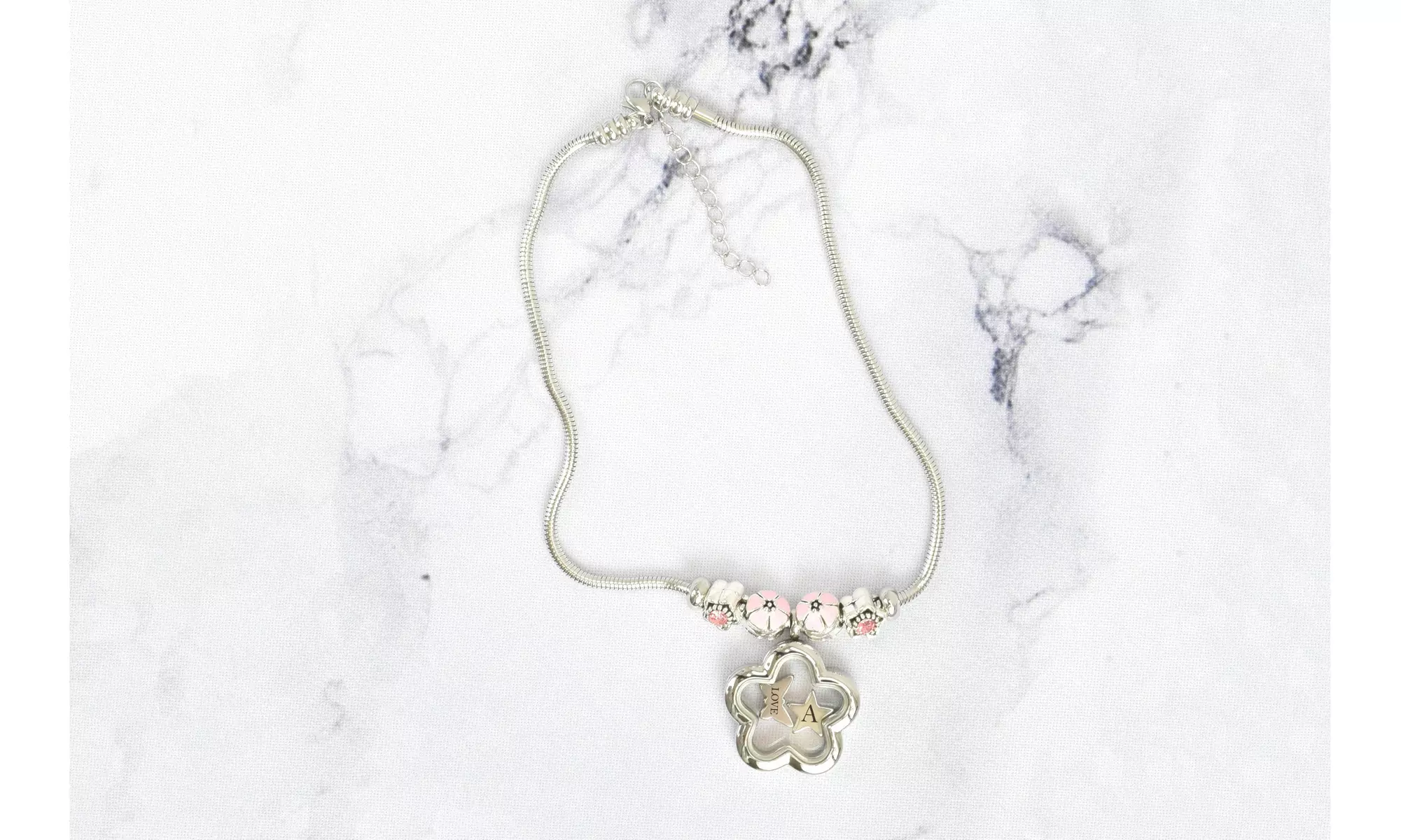 Kid's Pink Tone Initial Charmed Flower Locket Necklace By Pink Box - Primary Image