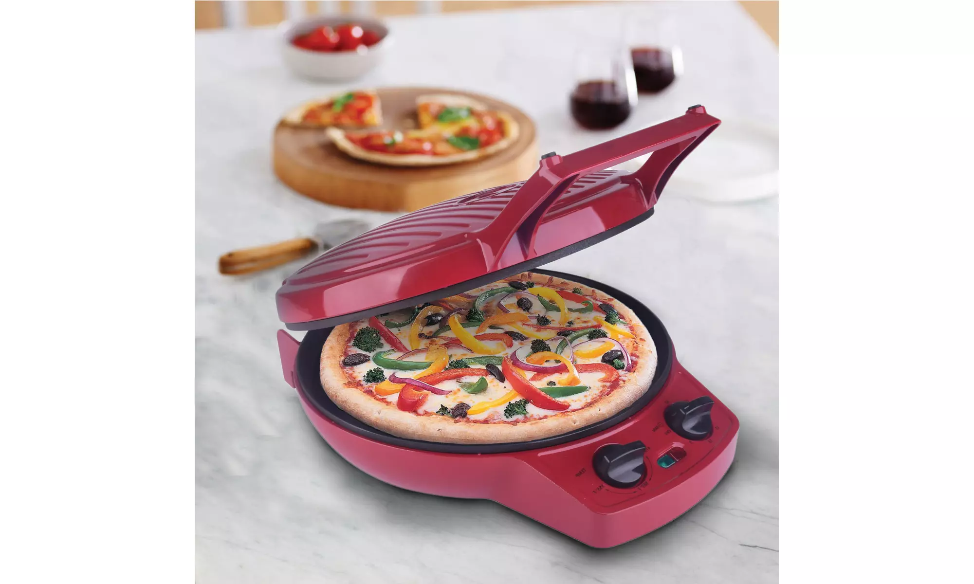 Courant CPM-1240R 12-inch Electronic Pizza Maker, Red - Primary Image